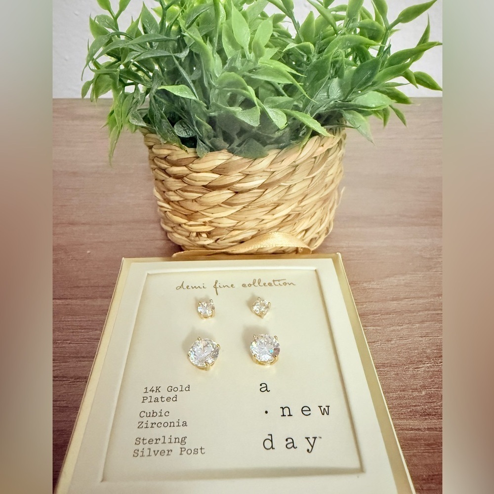 A New Day 14K Gold Plated Cubic Zirconia Earrings - Picture 2 of 3